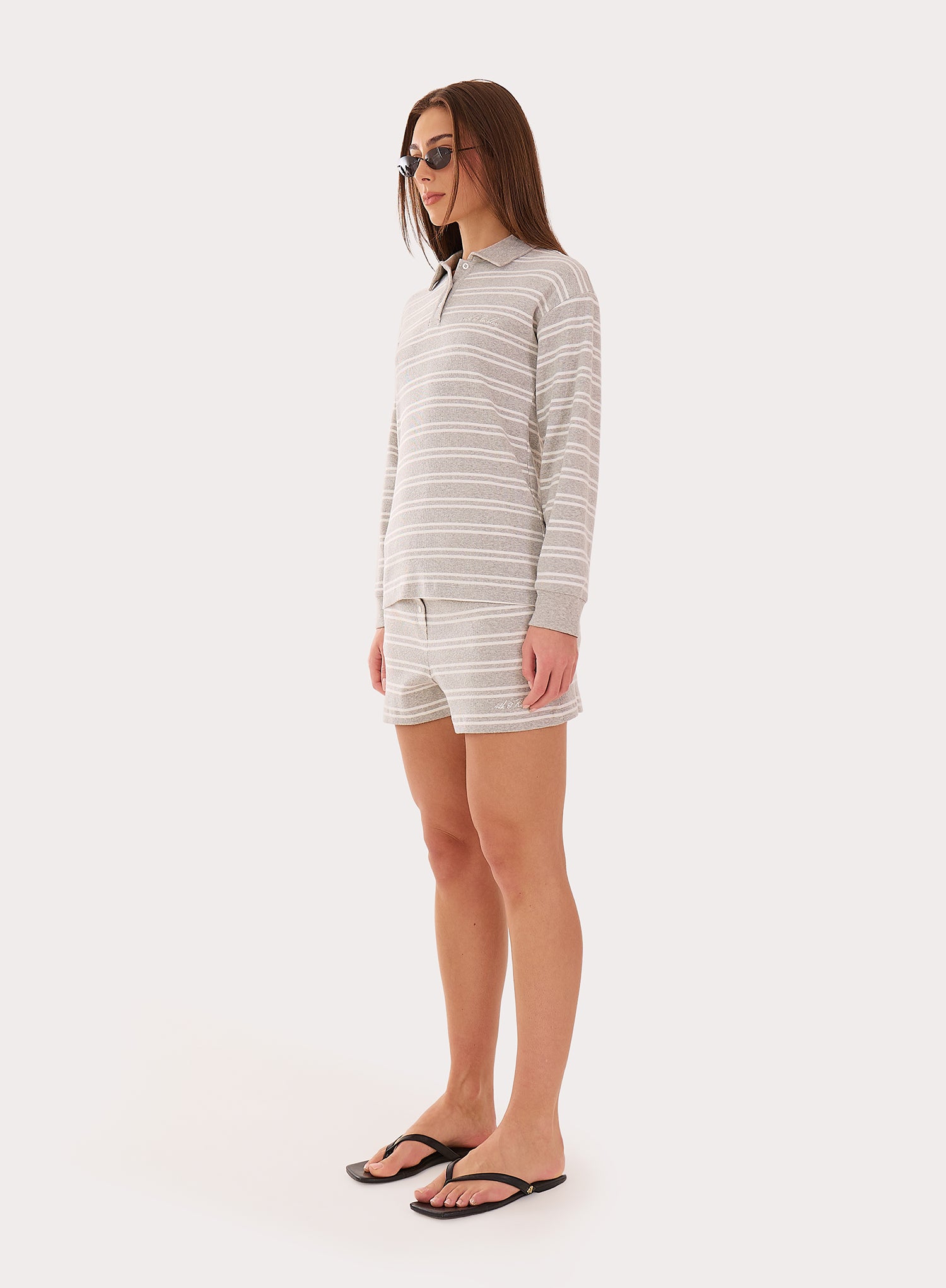 Grey And White Stripe Jersey Ribbed Rugby Top
